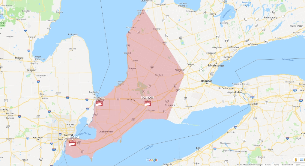 Holland Cleaning Solutions Ltd. Delivery Area Map